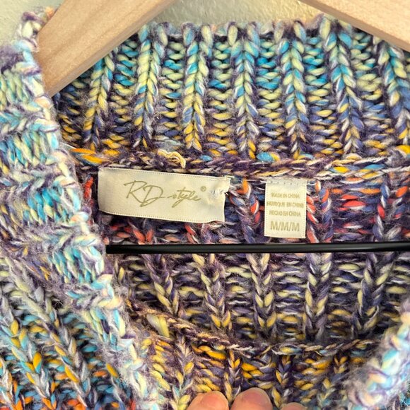 RD Style Warm Intentions Multi Color Mock Neck Sweater Size Medium Rainbow Cozy - Picture 4 of 9